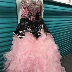 Beautiful pink and black prom or quinceanera dress! New with tags.
